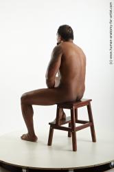 Nude Man Black Sitting poses - simple Muscular Short Black Sitting poses - ALL Realistic